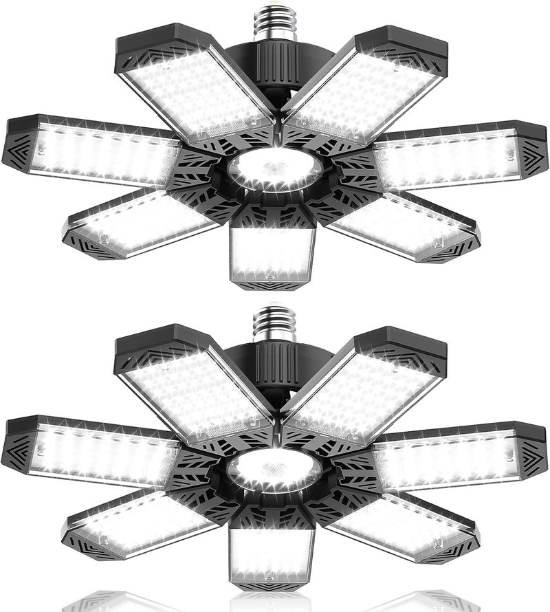 HAPYLUMI LED Garage Light 200W, 2 Pack 20000LM Bright Garage Lights Ceiling Led with 7 Adjustable Panels, 6500K Shop Lighting Screw in E26/E27 Bulb Socket, LED Lights for Shop Barn Basement Bay - Image 1